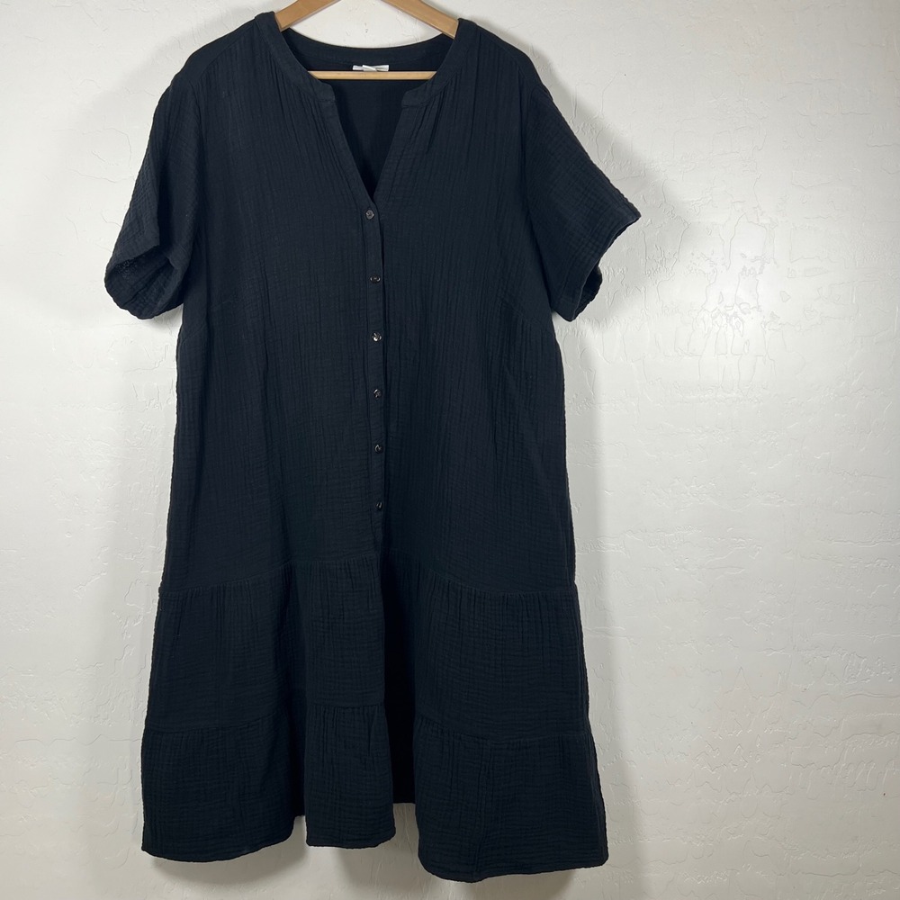 J. Jill Black Cotton Gauze Tiered Button Front Midi Dress XL WDR268081